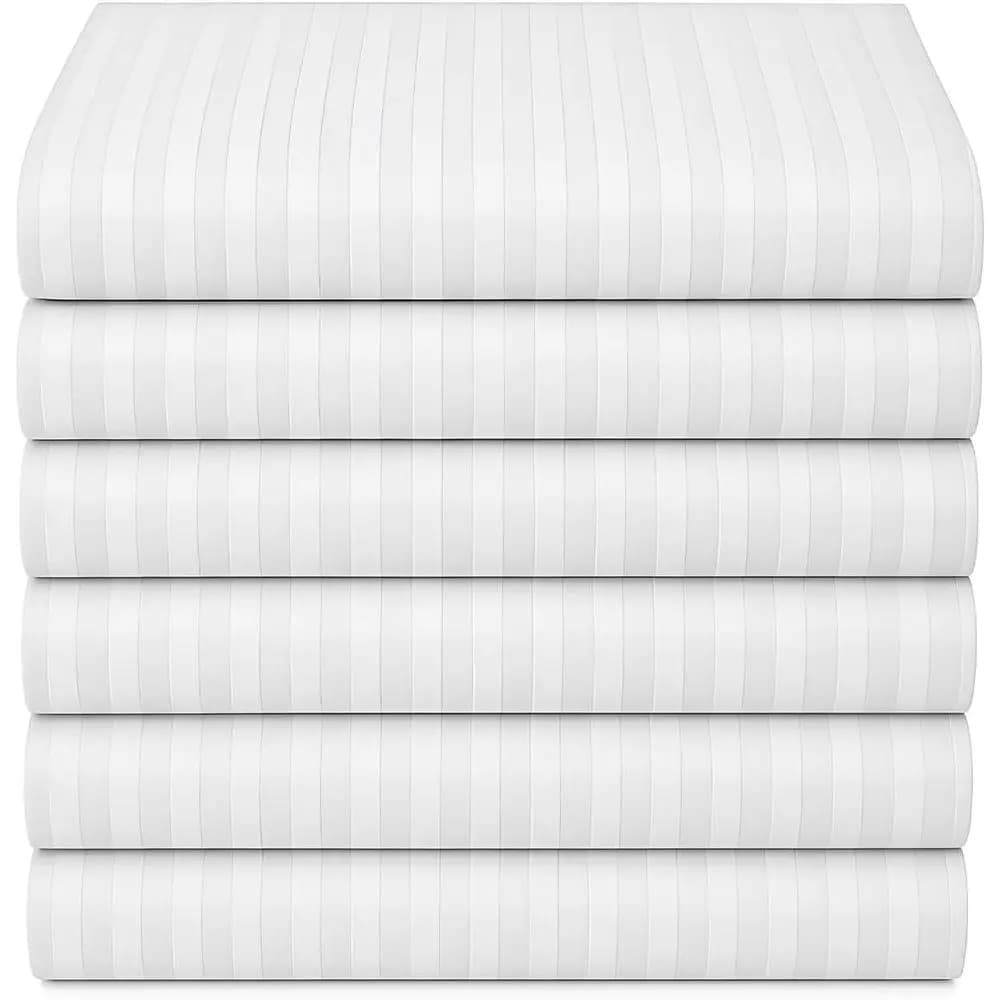 Lenzuola in tessuto Linteum - Confezione da 6 78x80x16 pollici Lenzuolo con angoli profondi King Size a righe bianche - Cotone misto anti-restringimento