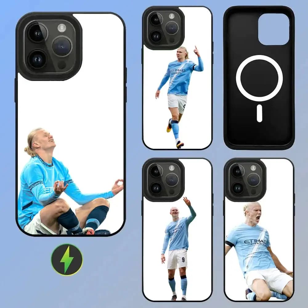 Custodia per telefono Haaland Celebration di alta gamma con texture in vetro stampata per iPhone 11/12/13/14/15/16/17 Plus, Pro, Pro Max e Air