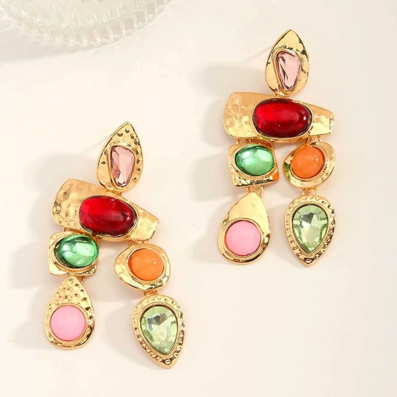 1 paio di orecchini pendenti geometrici con zirconi colorati alla moda, gioielli personalizzati per accessori natalizi alla moda da donna
