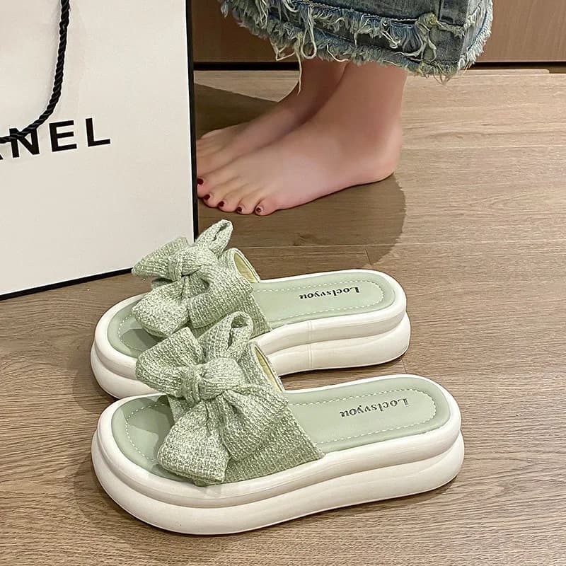 Bow Platform Women Slippers Summer Flats Flip Flops Shoes 2026 New Fashion Dress Beach Sandals Walking Slides Female Zapatillas