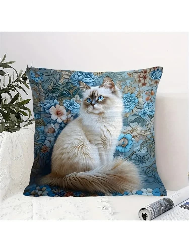 1 fodera per cuscino decorativa con motivo floreale Ragdoll Cat, stampa 2D fronte-retro in morbido poliestere per divano, camera da letto, auto e decorazioni per la casa
