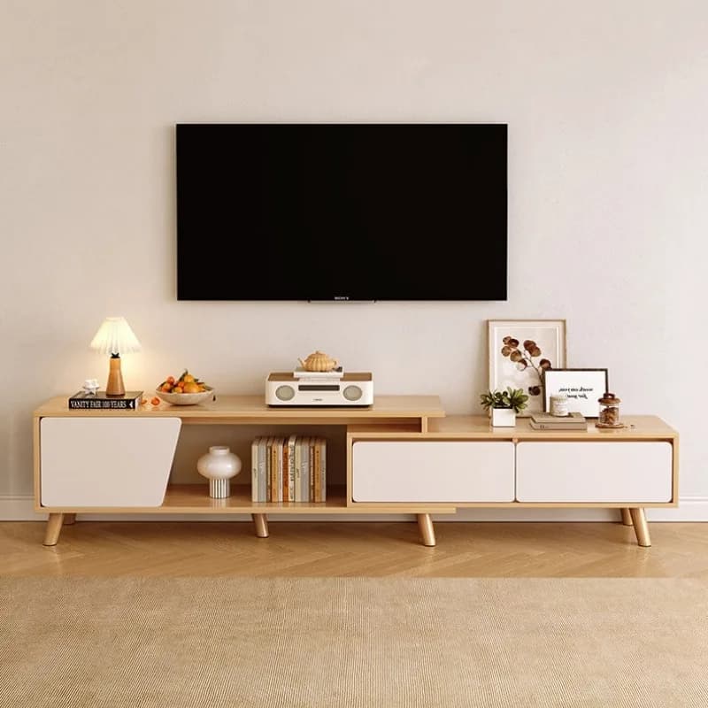 Mobile TV per piccoli appartamenti, moderno e semplice, con gambe in legno, supporto TV telescopico in stile nordico, szafka pod telewizor, mobile da soggiorno
