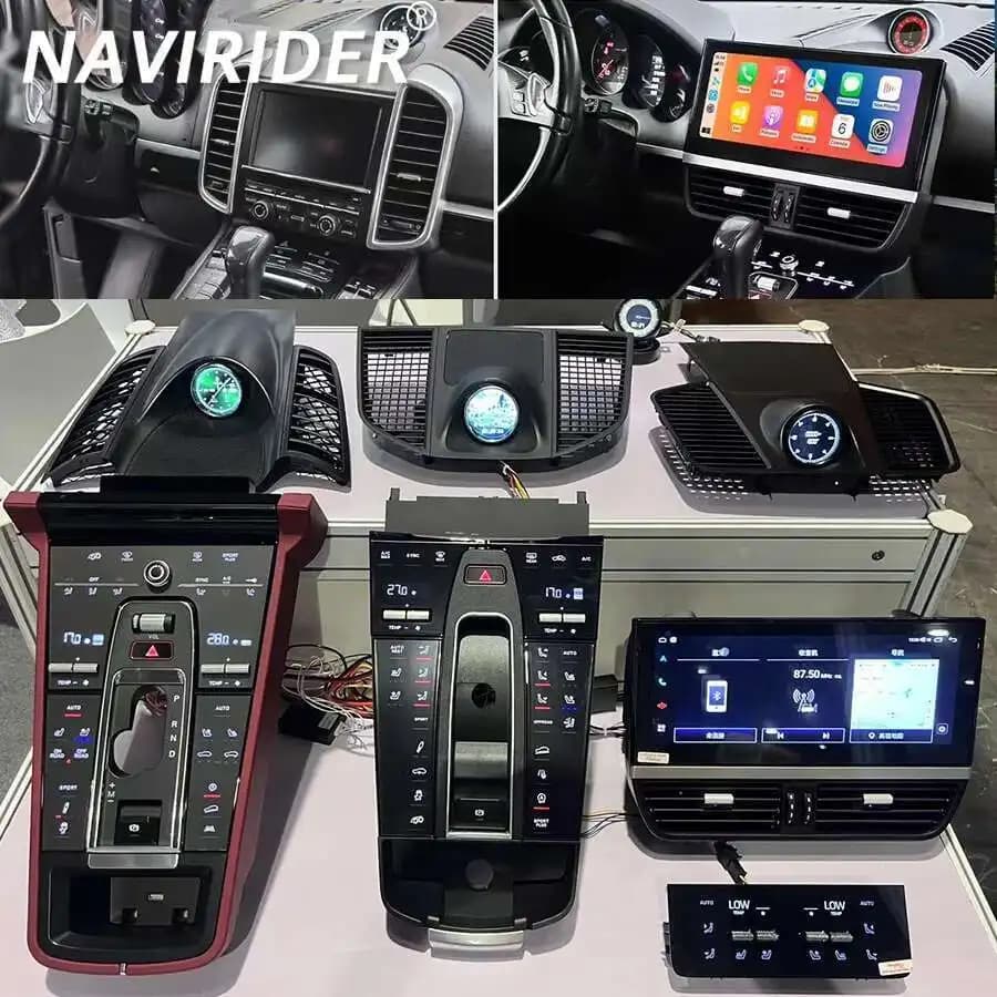 Kit di aggiornamento interni per auto Android 13 da 12,3 pollici per Porsche Cayenne 2010-2017 Pannello console centrale Cronometro LCD multifunzionale