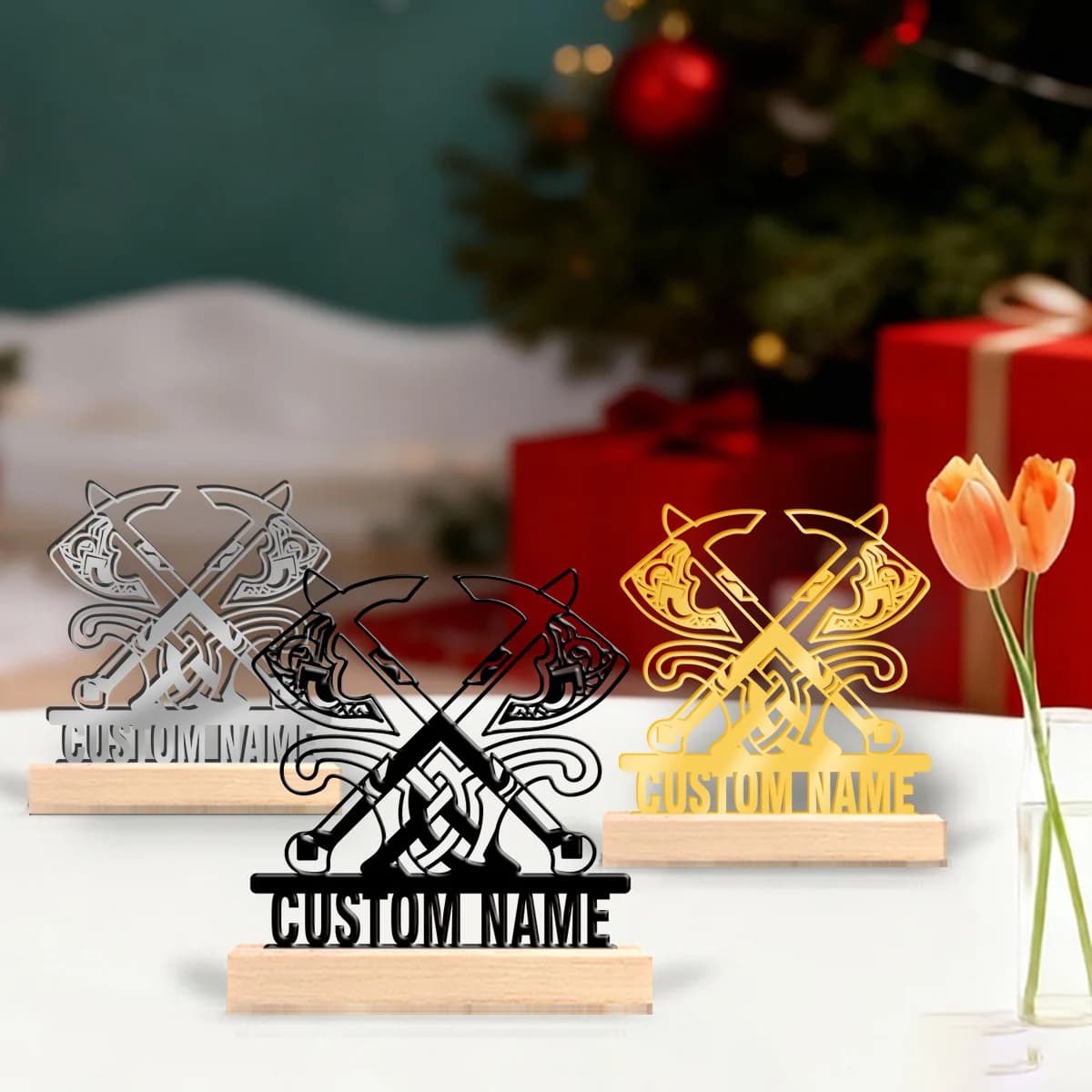 1pc Interesting Metal Desktop Decoration Custom Name Equipped with Wooden Base New Home Gift for Friends,Decorative Ornaments
