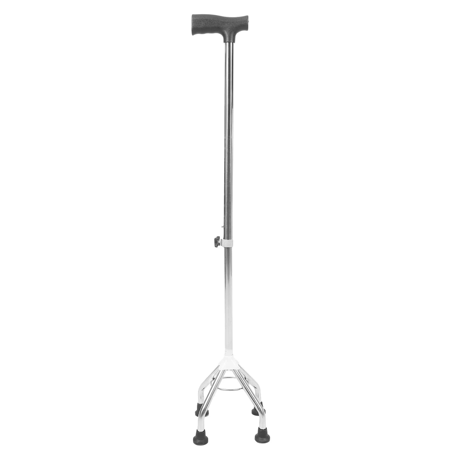 Ergonomic Adjustable Detachable Walking Stick 4-Point Base Nonslip Outdoor Hiking Pole Trekking Cane for Seniors Camping