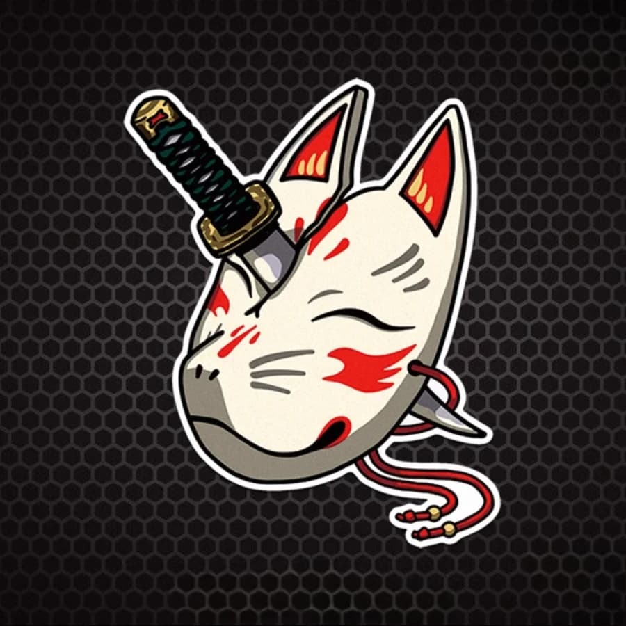 1PC Japanese Fox Mask Sword Waterproof Sticker Red White Anime Vinyl Decal for Car Bike Laptop Helmet