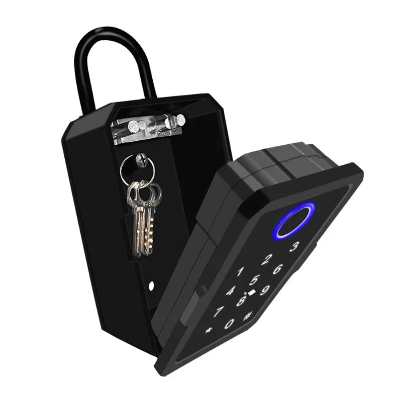 Cassetta portachiavi intelligente Bluetooth nera con password per impronte digitali, scheda di blocco, app mobile, scatola di blocco per sblocco remoto