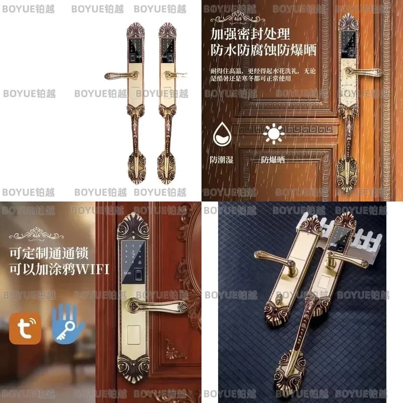 Forged Pure Copper Smart Fingerprint Door Lock European Style Villa Entrance Security Keyless Biometric Handle Heavy Duty
