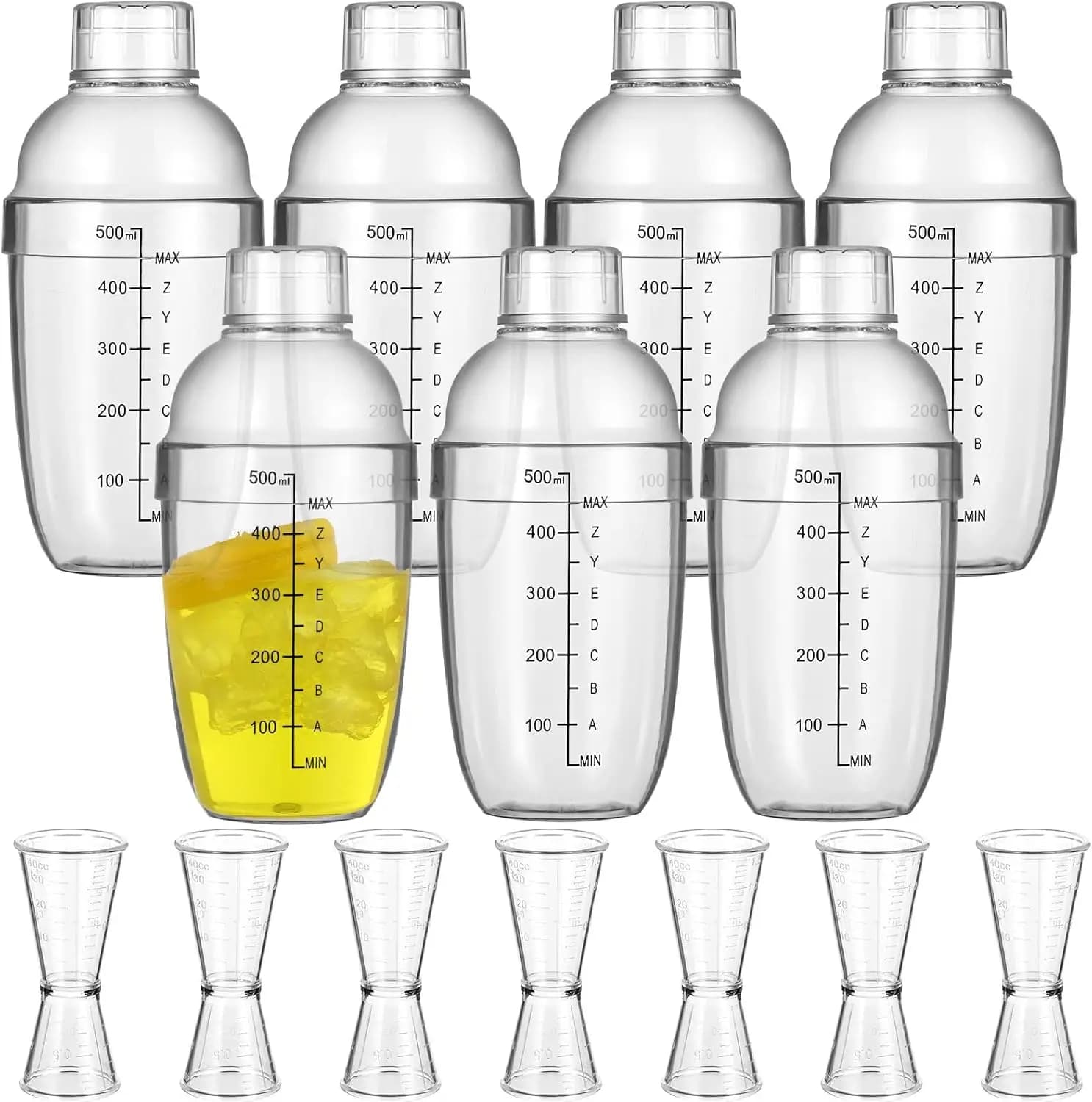 Set da Cocktail in Plastica da 7 Pezzi con Jigger Dosatore per Bar, Feste e Uso Domestico (17oz)