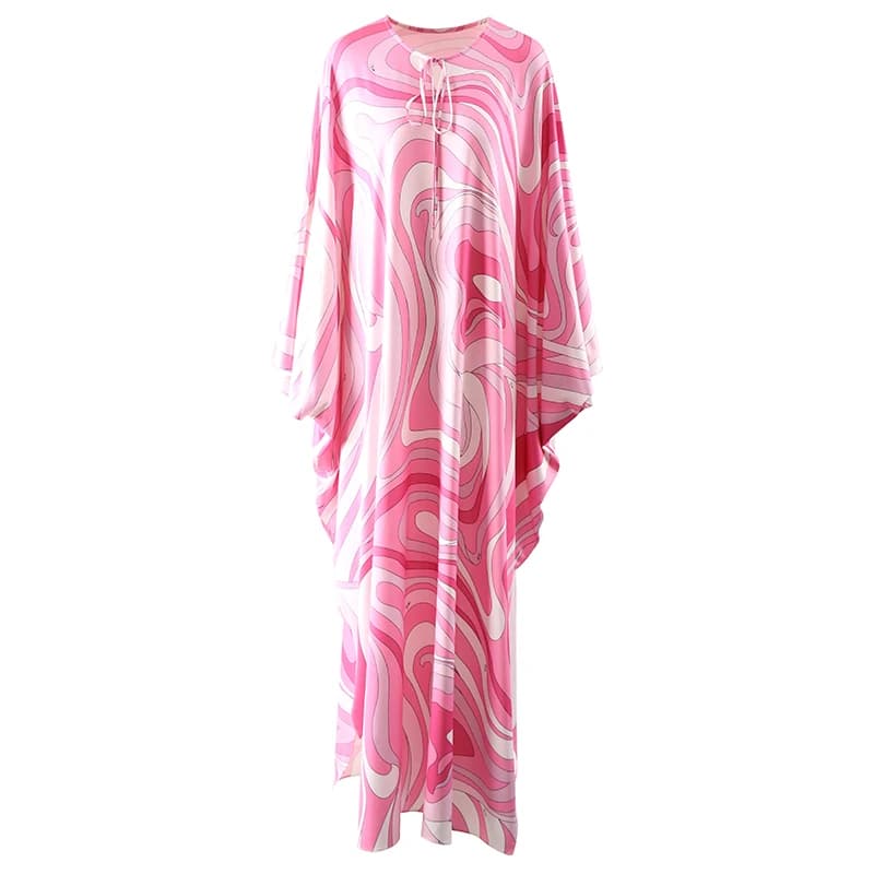 Eleganti abiti larghi autunno donna stampa a righe colorate moda manica a pipistrello festa vacanza abiti Casual