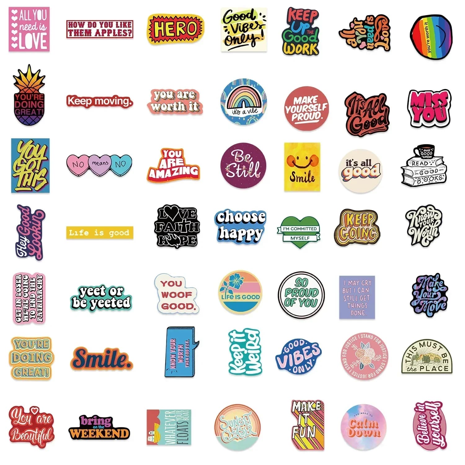 High Quality Mental Health Positivity Words Stickers, Removable No-Residue Journaling Scrapbooking Decals, 1.8-Inch Compact Smartphone Case Tumbler Vinyl Art Stickers