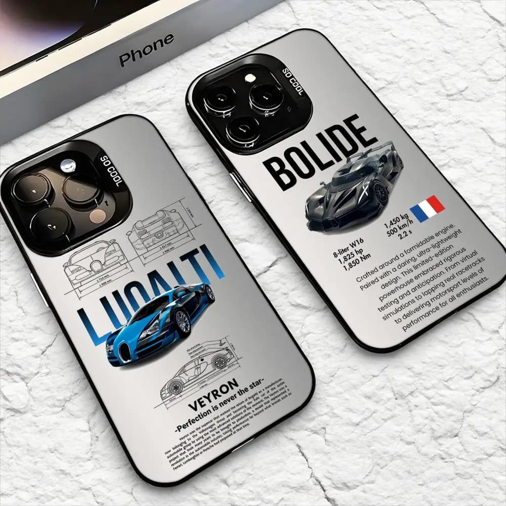 Custodia per telefono classica B-Bugatti Design per iPhone 17 16 15 14 13 12 Pro Max Air, multicolore, opaca, laser, metallizzata, Aurora Funda