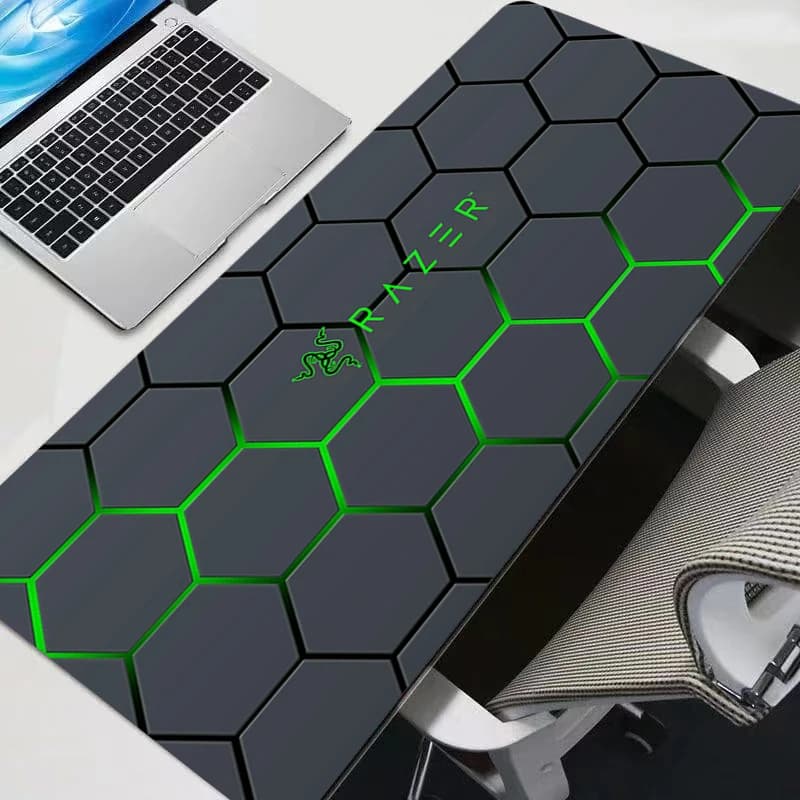 Tappetini per mouse da e-sport XXL, accessori per computer da gaming, tappetino per tastiera antiscivolo per gamer, tappetini per mouse in gomma naturale con logo Razer, bordo bianco