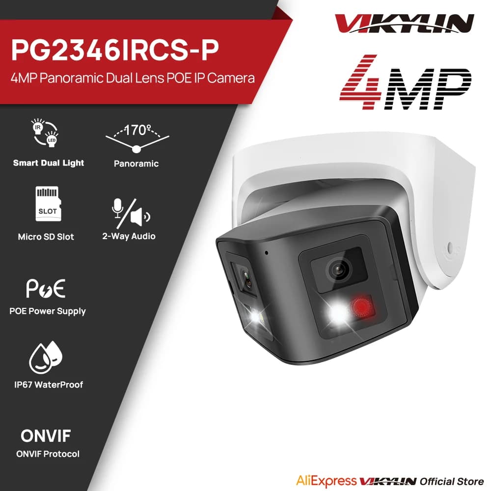 Vikylin Intelligent 4-MP dual light panoramic IP camera, two-way audio, POE UP66 CCTV, Onvif security camera, video surveillance