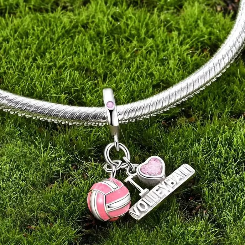 Ciondolo Charm Pallavolo Originale in Argento Sterling 925 per Bracciali e Perline Fai-da-Te, Gioielli Raffinati per Ragazze e Donne