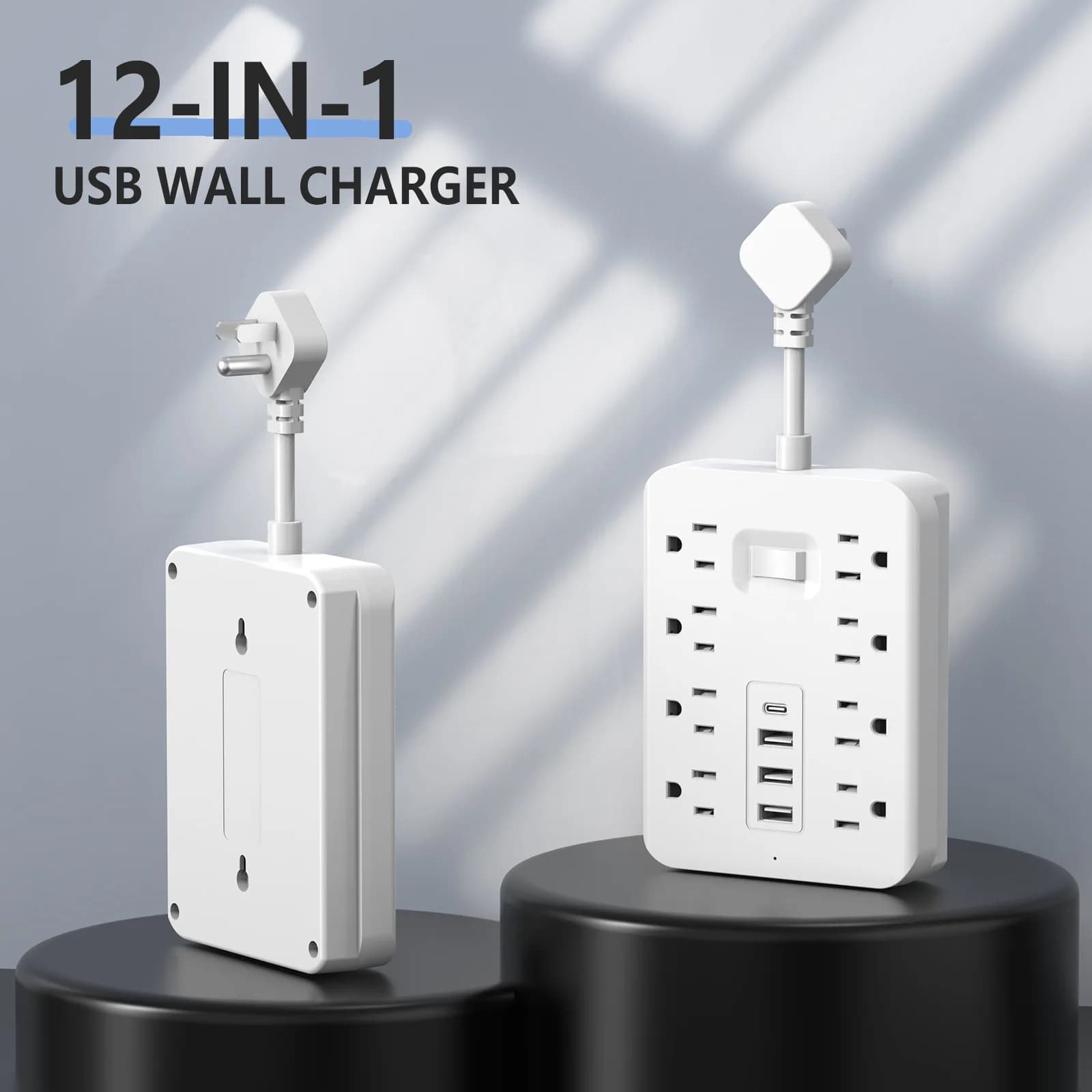 12 in 1 - 8 sockets with 4 USB charging ports (1 USB C), multiple socket extension, for home office