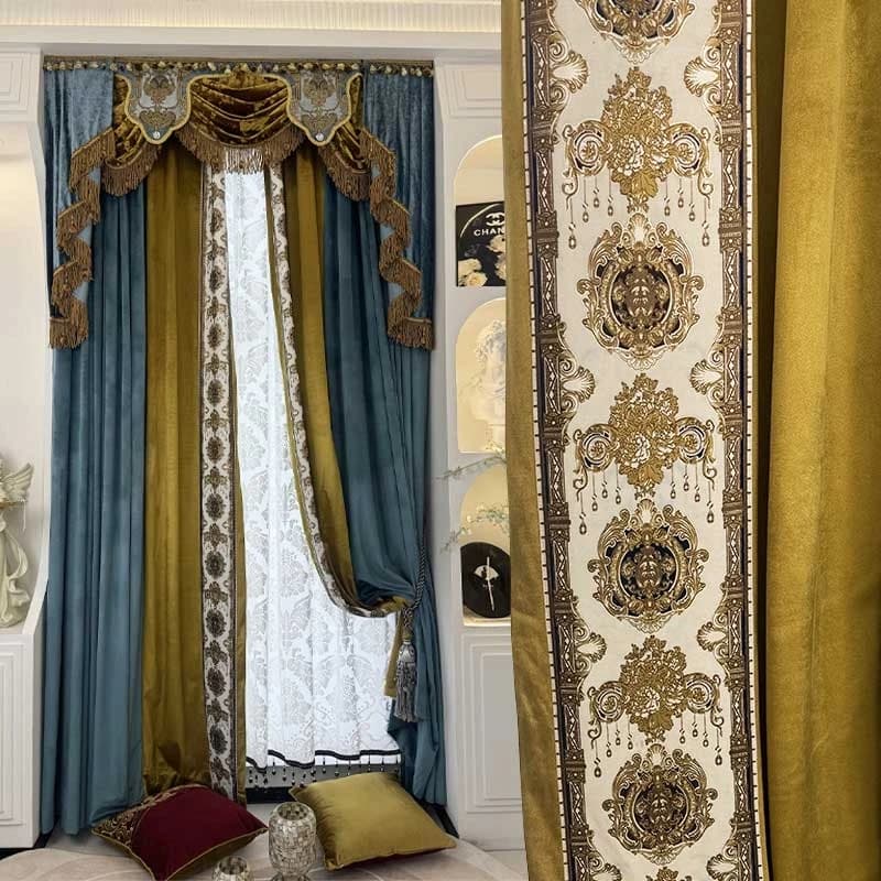 Personalizzato europeo nuovo lusso high-end velluto splicing camera da letto soggiorno panno blu tenda oscurante tulle valance drappo C2150