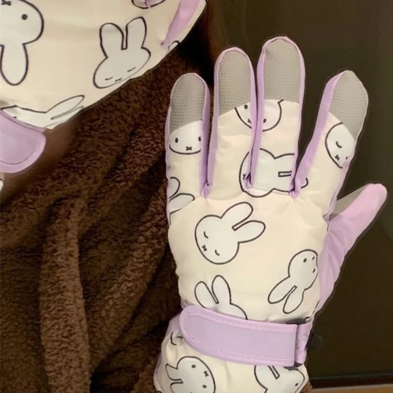 Cartoon Kawaii Miffy Gloves Lady Student Winter Thicken Cycling Windproof Keep Out The Cold Touch Screen Wear-resistant Gift New
