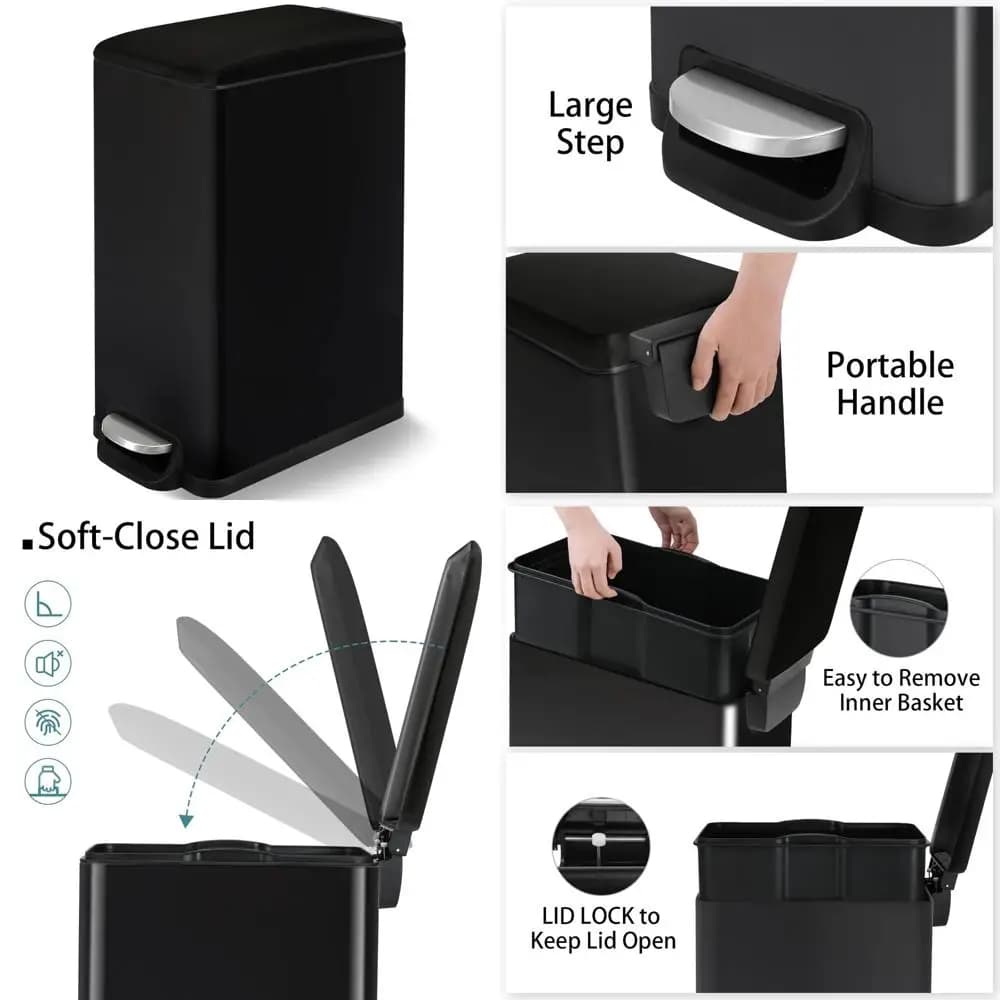 Pattumiera da cucina grande in acciaio inossidabile da 50 litri con gradino e coperchio, design sottile per una gestione efficiente dei rifiuti