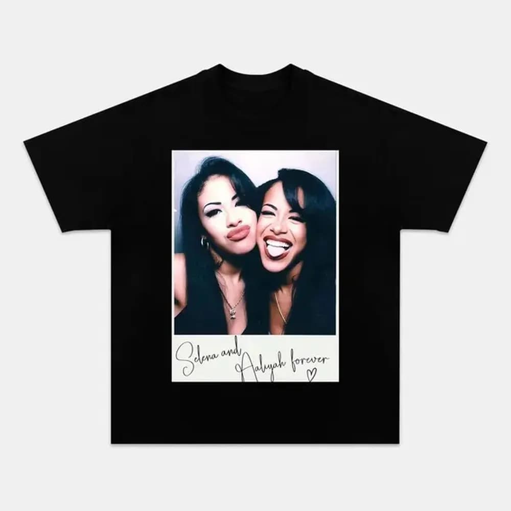 Men's Casual Streetwear T-Shirt with Selena & Aaliyah Retro Graphic, 100% Cotton Short Sleeve Distressed Top, Shortsleeve, Menswear, Vintage, Cotton Fabric