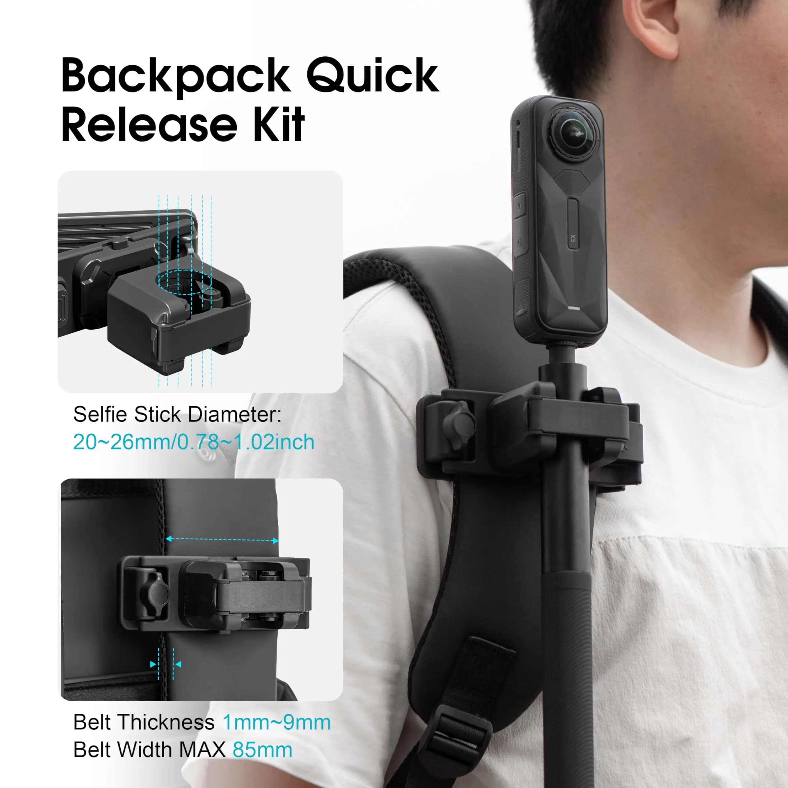 Clip per Zaino per Insta360 X5 X4 X3/DJI Osmo Nano Action 6 5 4/Gopro Hero 13 12, Supporto Regolabile per Asta Selfie