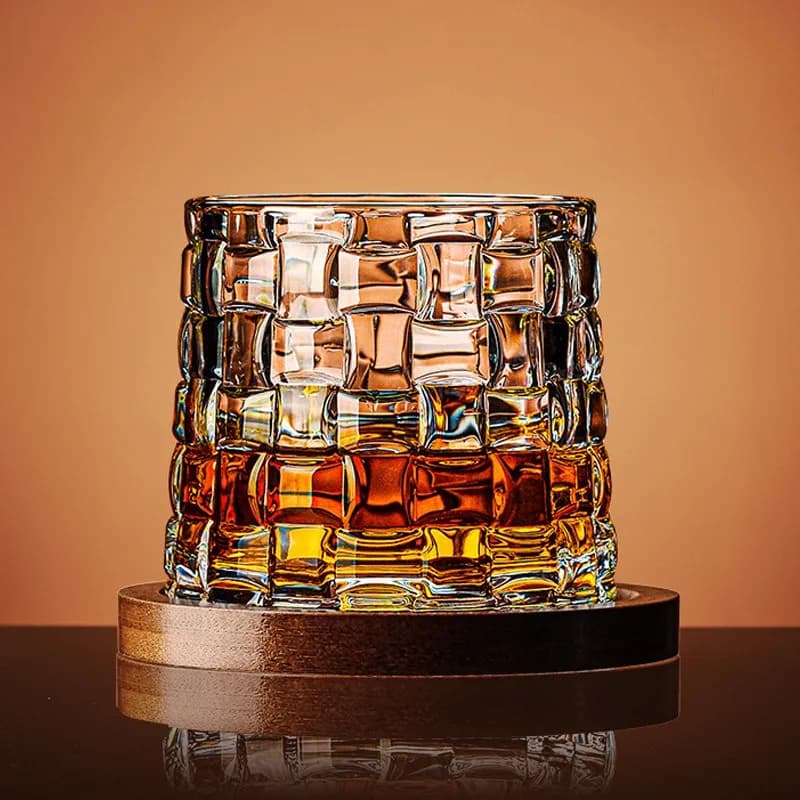 Bicchiere da whisky con base, bicchieri da whisky in cristallo, bicchiere rotante per vino e brandy, bicchieri per bar e casa
