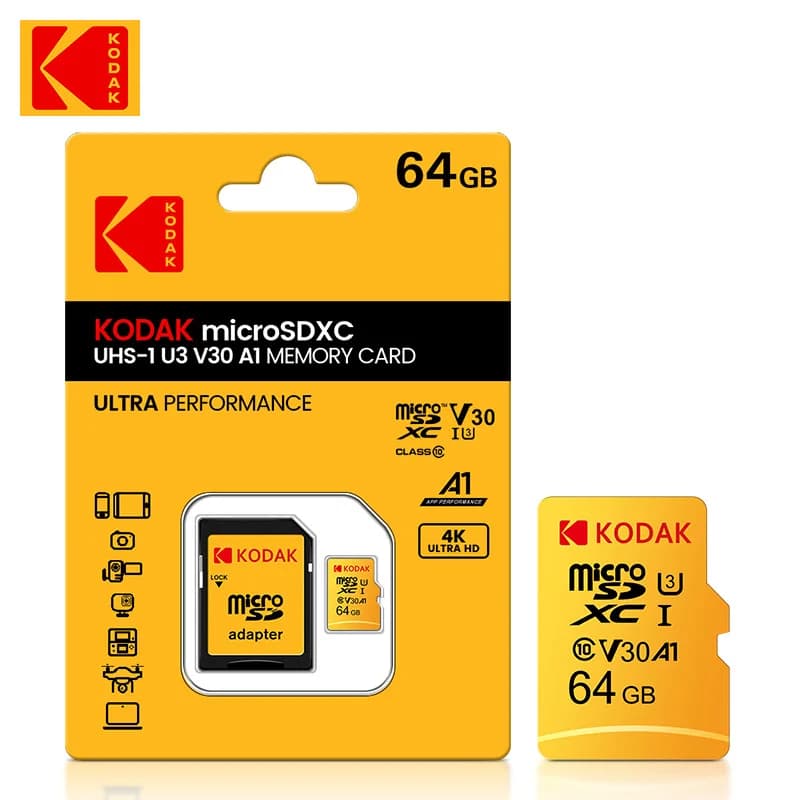 Scheda di memoria KODAK 512GB 256GB Micro SD Fino a 100MB/s Classe 10 U3 32GB 64GB 128GB Scheda TF HD per adattatore lettore di schede USB Microsd