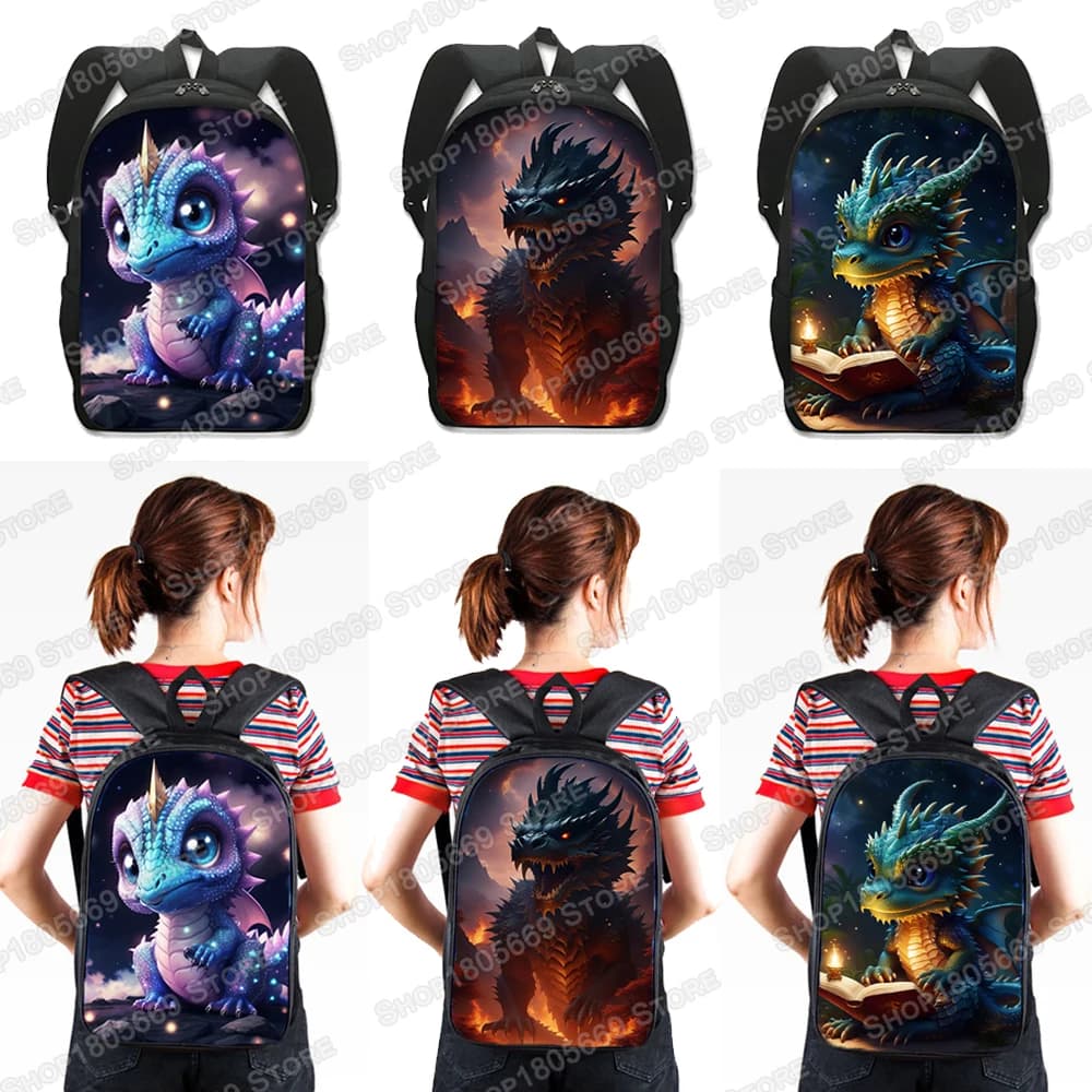 Fantasy Magic Dragon Print zaino Cartoon Dragon Baby Student zaini donna uomo zaino per Laptop zaino da viaggio all'aperto