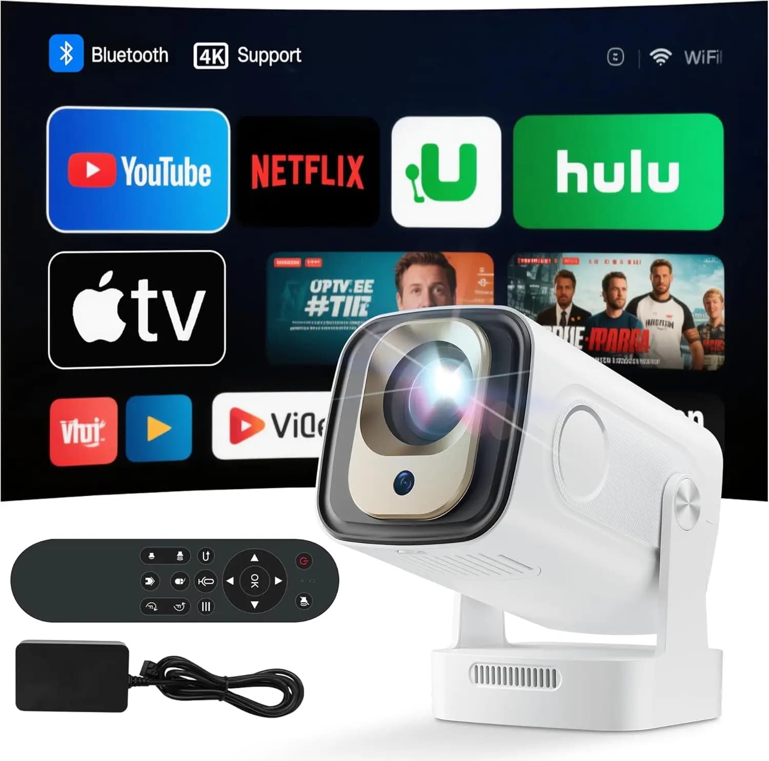 XGODY Proiettore Gimbal 5 Pro/3S 4K Android 11.0 Nativo 1080P/720P Autofokus 330ANSI Doppio Wifi Bluetooth Home Theater Cinema