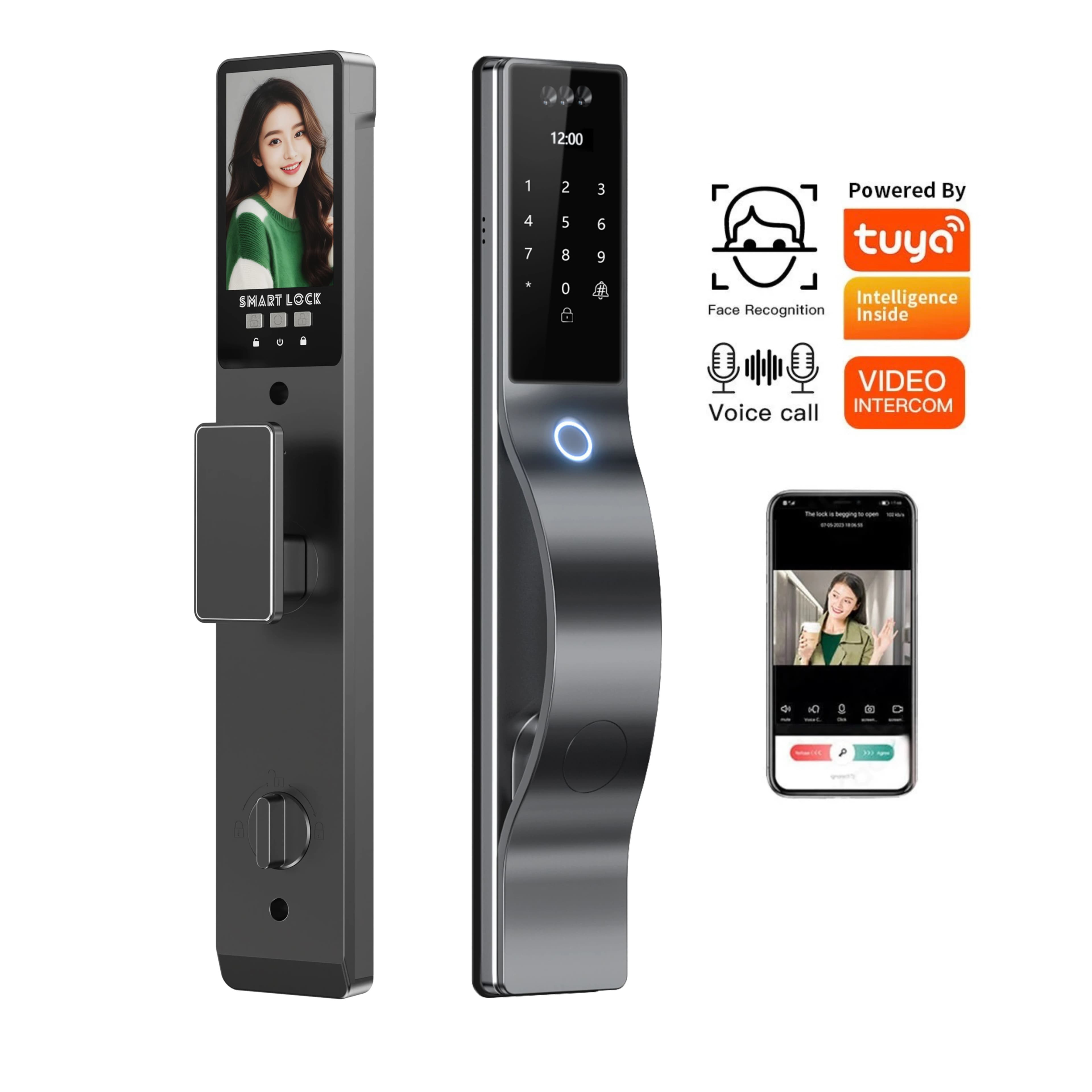 Serrature Intelligenti Tuya con Riconoscimento Facciale 3D, Serratura per Porta con Telecamera WIFI, Sicurezza Biometrica con Impronta Digitale, Serrature per Porte Completamente Automatiche