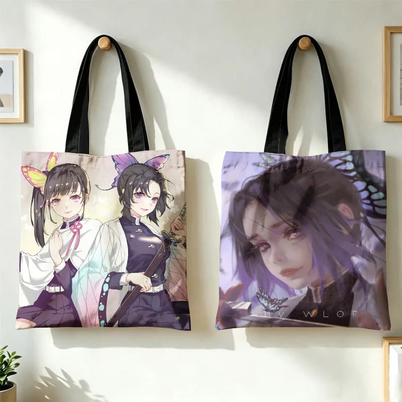 Demon Slayer Kamado Nezuko Women Handbag Tsuyuri Kanawo Kochou Shinobu Canvas Totes Female Multi-Purpose Shoulder Shopping Bags