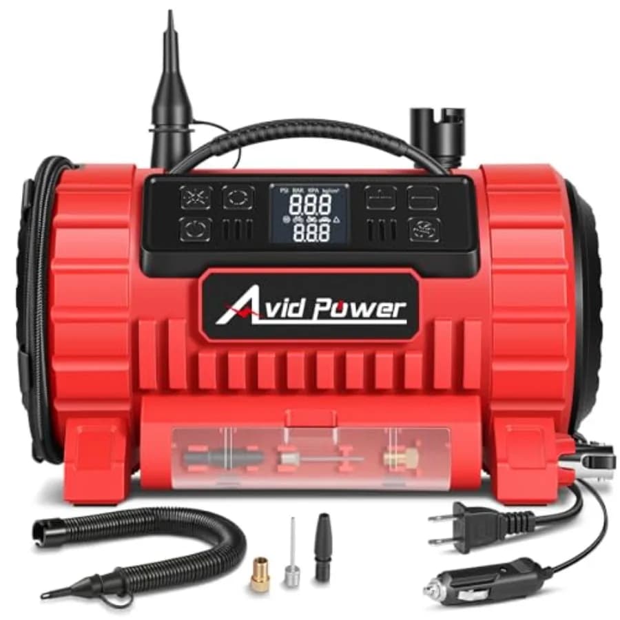 Compressore d'aria portatile per pneumatici 12V DC/110V AC, pompa per pneumatici auto con gonfiaggio e sgonfiaggio, 5 modalità preimpostate, manometro digitale LCD