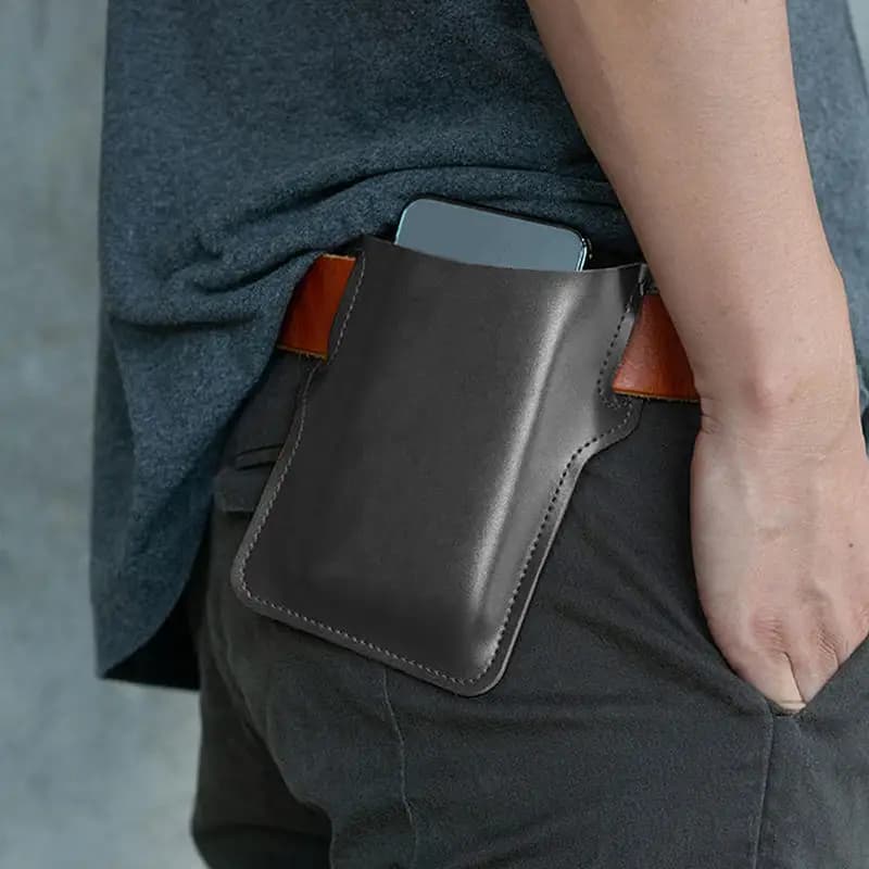 Marsupio da uomo in pelle vintage con clip da cintura, fondina per telefono, viaggio, escursionismo, custodia per cellulare, custodia da cintura