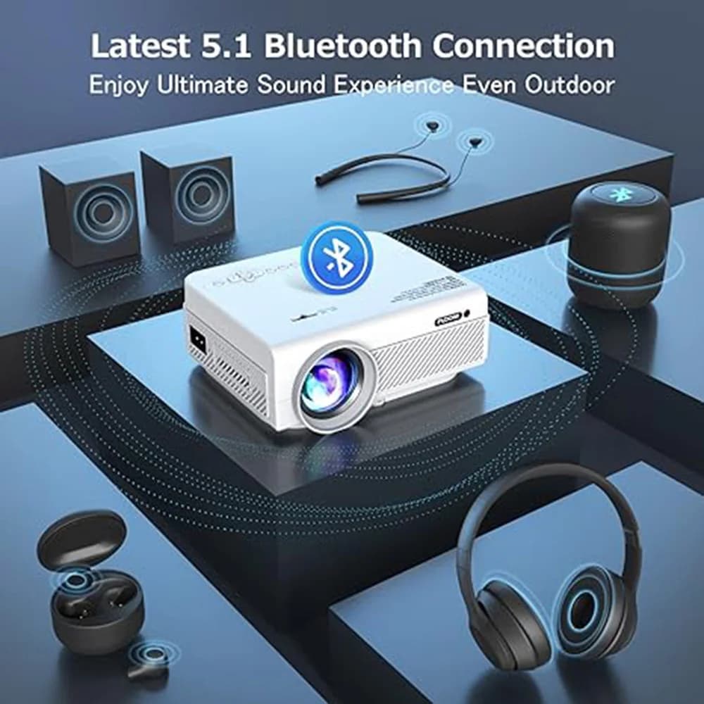 Proiettore con WiFi e Bluetooth, proiettore cinematografico portatile con schermo e fino a 300 pollici