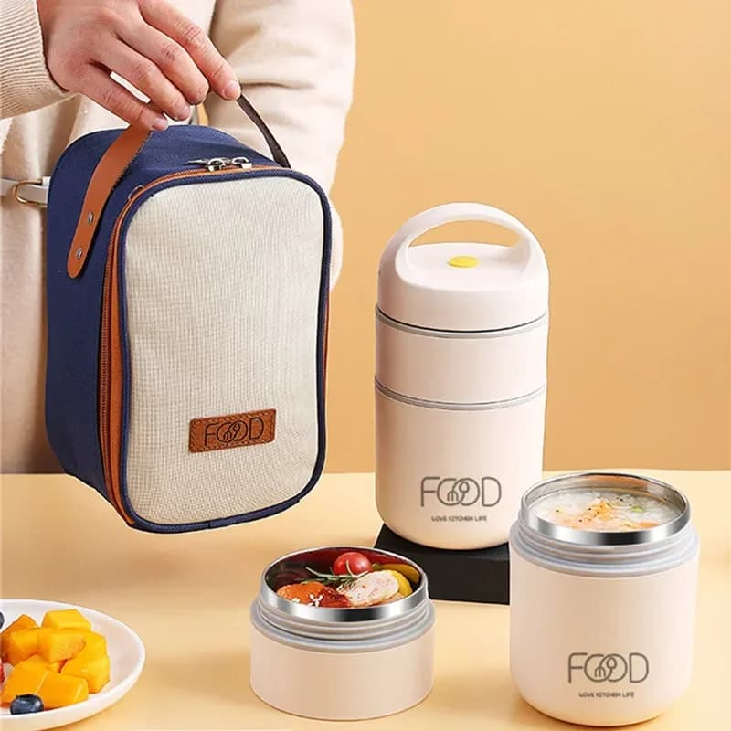 Lunch Box portatile con isolamento termico Bento Box Lunch Box per adulti Set Lunch Box termico sottovuoto in acciaio inossidabile per bambini