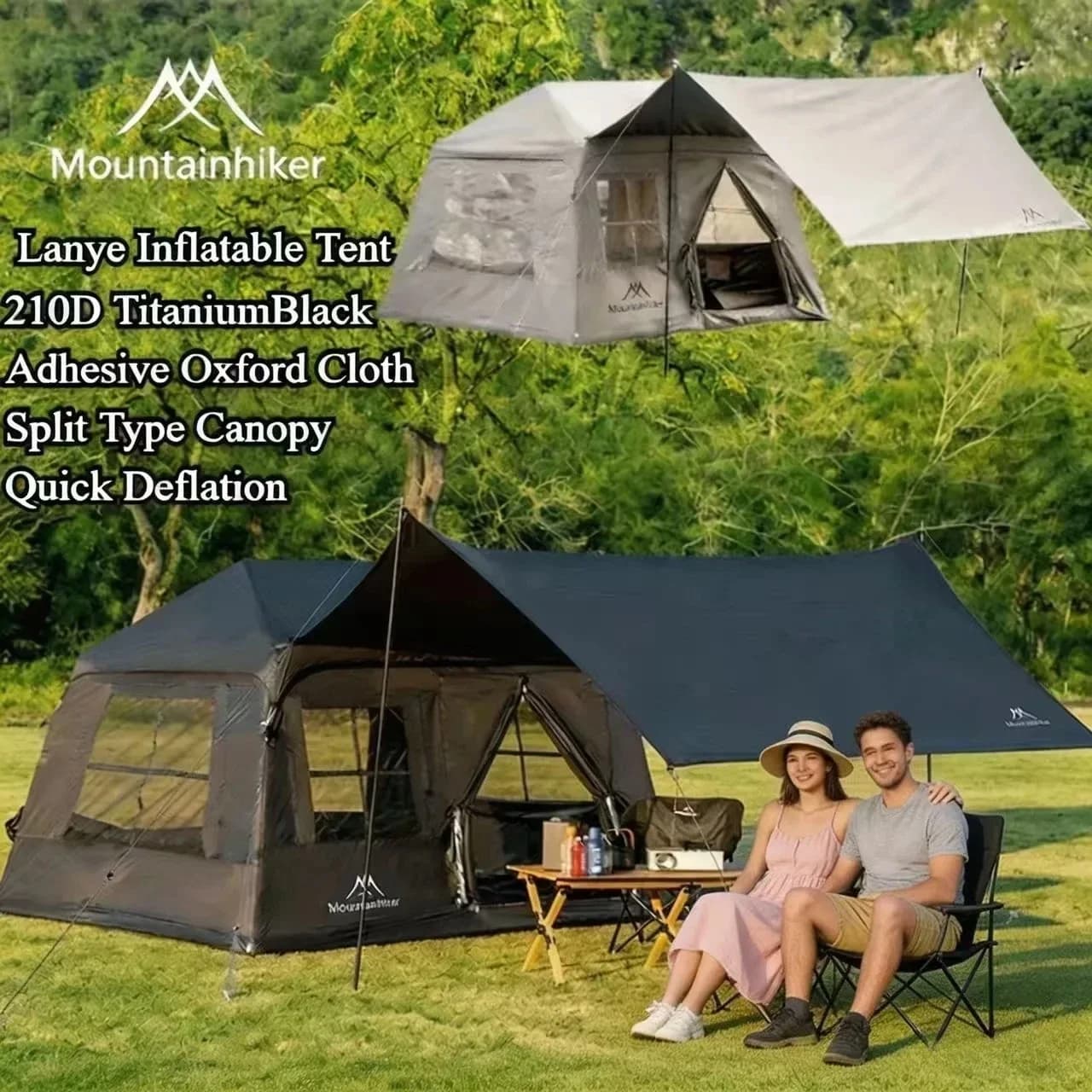 MOUNTAINHIKER Tenda Gonfiabile Manuale per 4-6 Persone, Anti-UV, Impermeabile, per Campeggio, Escursionismo, Spiaggia e Pesca, Apertura Rapida