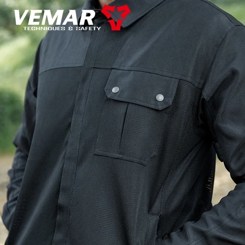 VEMAR Men Summer Breathable Mesh Motorcycle Jacket CE Protective Upgraded Retro Black for Motorbike Riding Outdoor Jacket