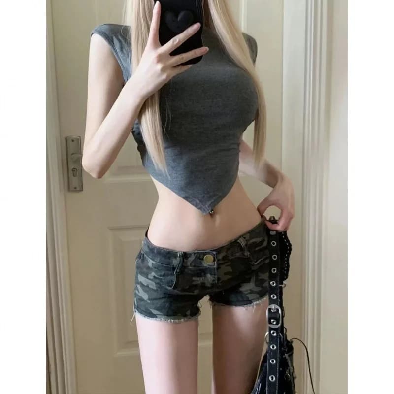 Summer 2025 Sexy Short Camouflage Korean Style Denim Shorts Women's Slimming Ultra-Low Waist Hot Pants Casual High Waist Shorts
