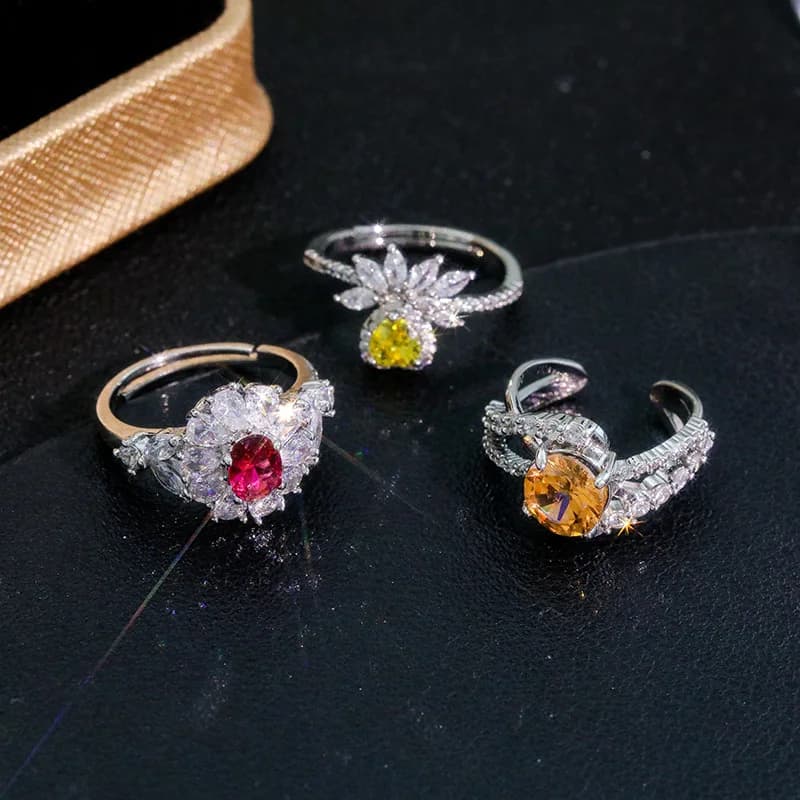 Commercio all'ingrosso di gioielli con apertura irregolare da donna con zirconi colorati europei e americani di Chenrui