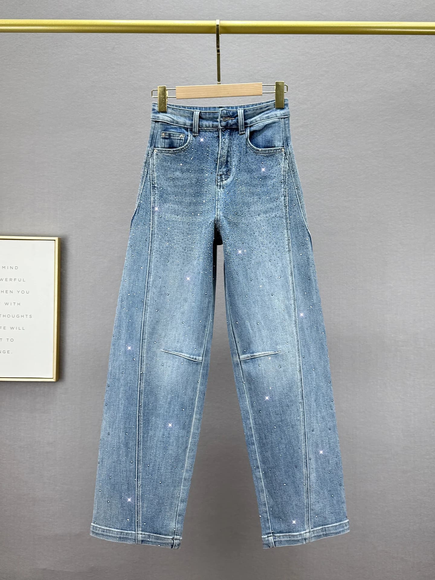 Heavy Duty Rhinestone Denim High Waist Extended Length Loose Slimming Women's Jeans Trendy Cotton Stretch Denim Spring 2026