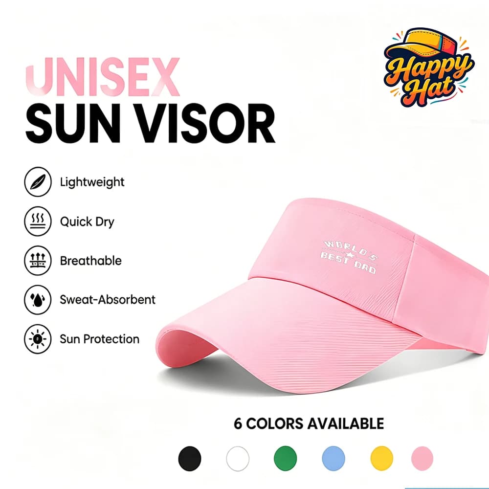 1 cappello con visiera parasole rosa unisex con stampa 'World's Best Dad', leggero, traspirante, ad asciugatura rapida, assorbe il sudore, protezione solare, per sport all'aria aperta, corsa, escursionismo, golf, pesca, adatto per uomini e donne, uso quotidiano, casual, in più colori.