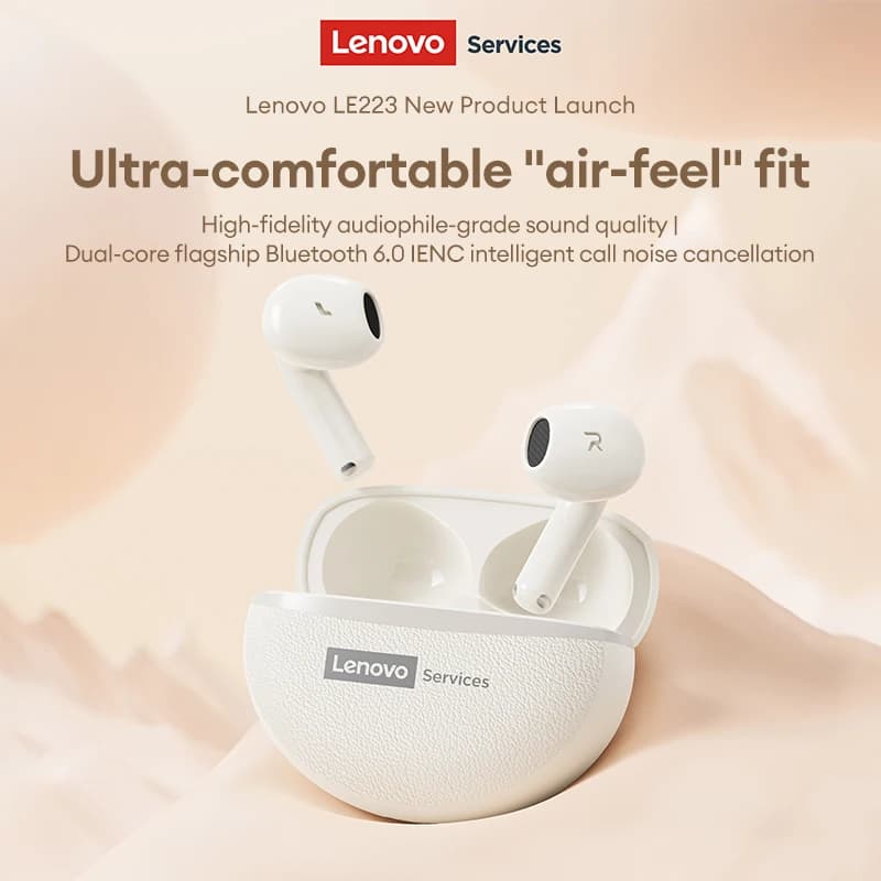 Lenovo LE223 True Wireless TWS Bluetooth 6.0 Hearing Aid In-Ear Leather Headphones 30H Ultra Long Battery Life Waterproof