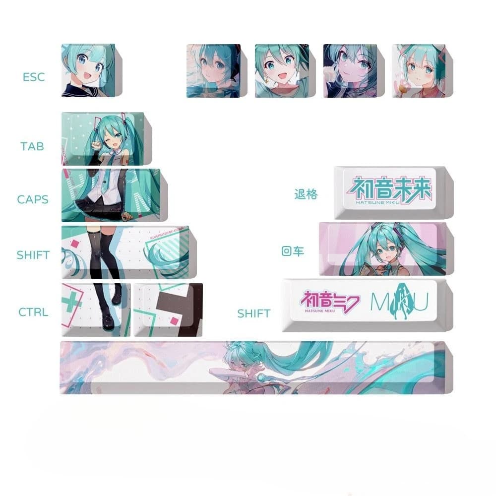 Hatsune Miku Keycaps, OEM Height PBT Dye-Sub Mechanical Keyboard Keycap, Anime Desk Decor Gift