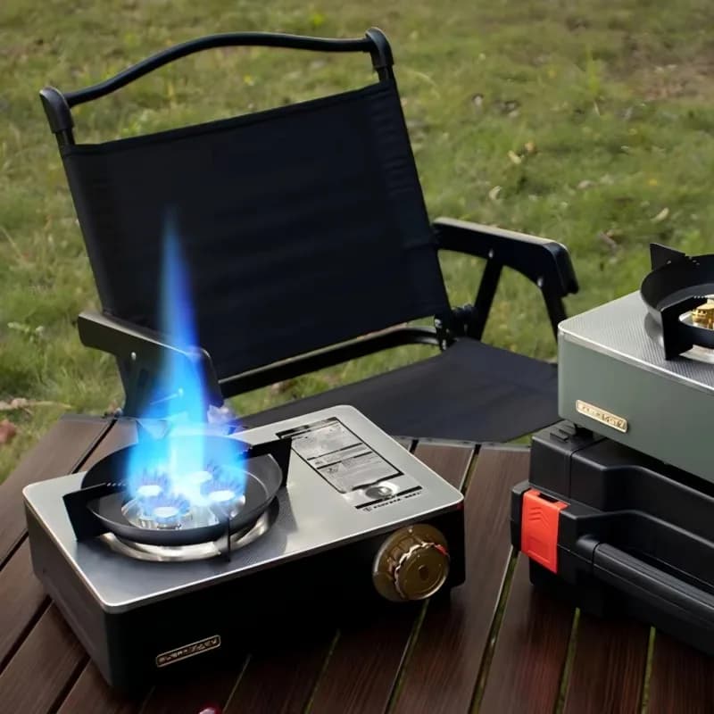 AZ06S New Portable Camping Stove, 6000W Butane Gas Burner For Outdoor Picnic BBQ, Wind-Resistant With Piezo Ignition