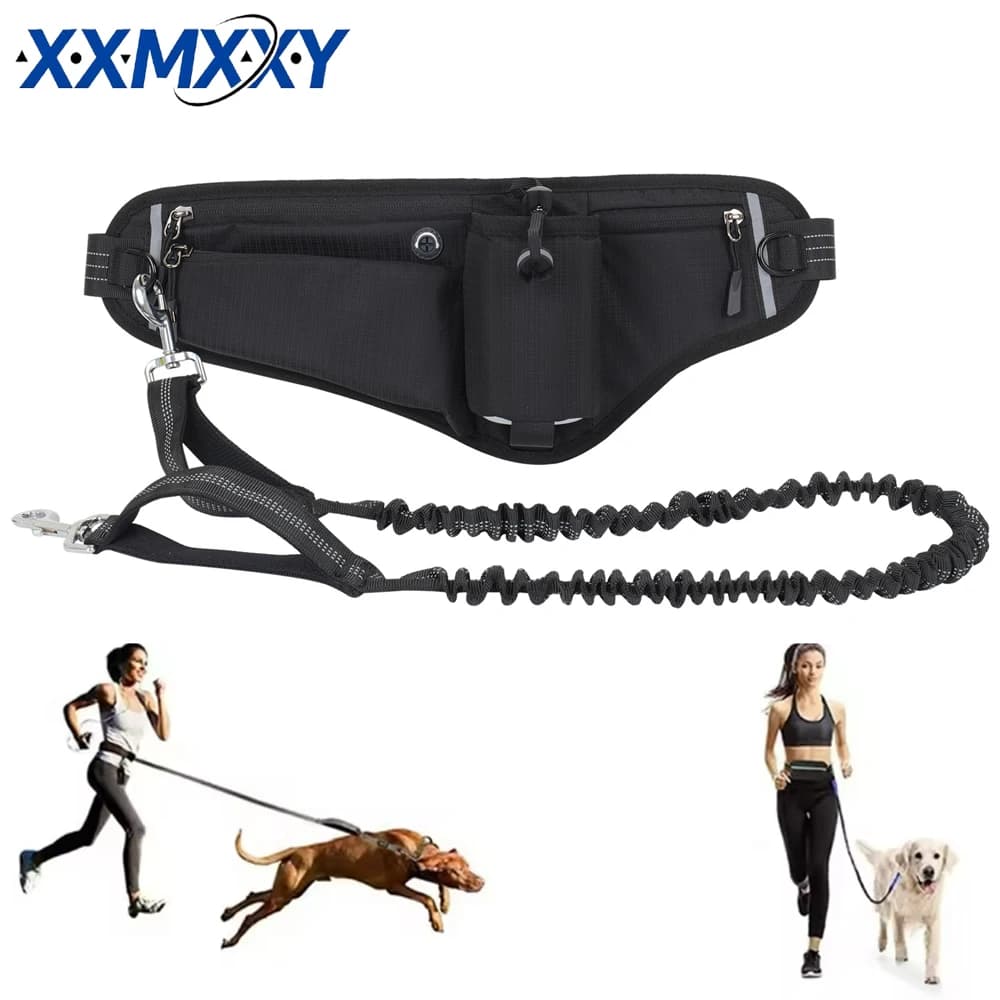Guinzaglio per Cani a Mani Libere con Borsa da Cintura, Riflettente ed Elastico, per Corsa e Passeggio