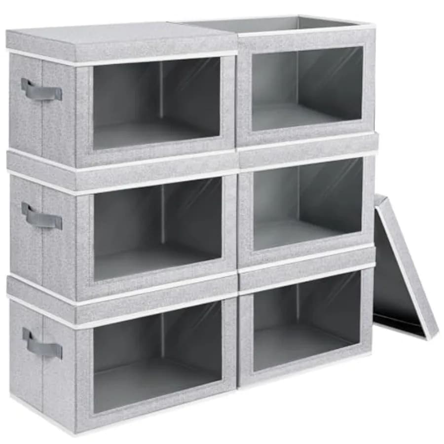Contenitori portaoggetti con coperchio, set da 6 cubi di stoccaggio grandi con finestra, contenitori per armadio con coperchio e maniglie, scatole in tessuto per organizzare gli oggetti