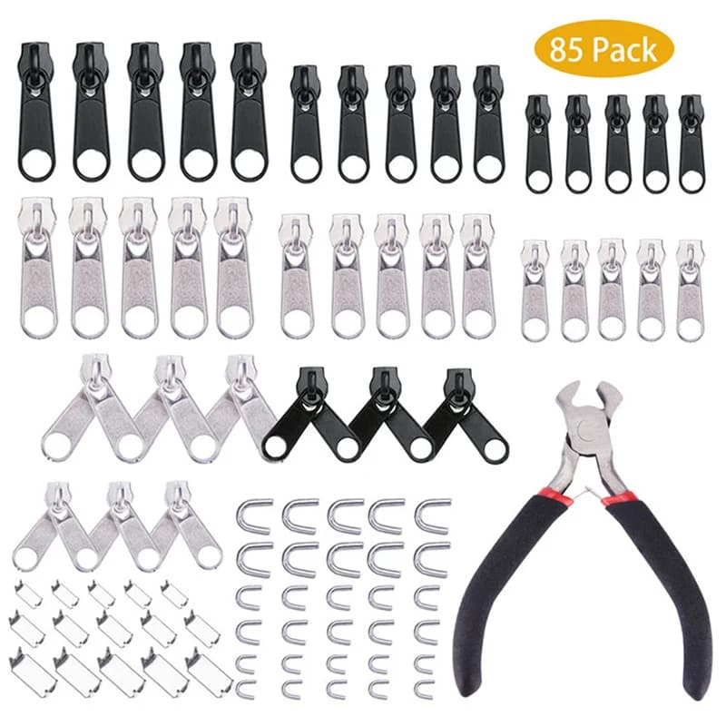 85 pz/set Kit di riparazione della cerniera Easy Fix cerniera Slider Head Puller chiusura sostituzione universale rotto/indossabile per uso domestico rimovibile