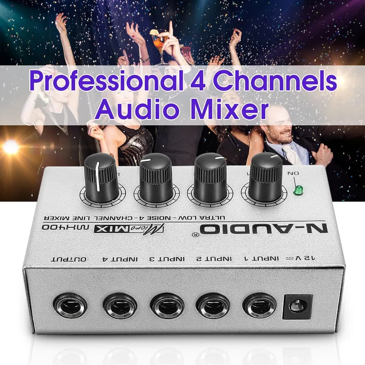 MX400 Mixer audio Suono ultra compatto a basso rumore con adattatore di alimentazione Mini 4 canali DJ Karaoke Mixer audio Amplificatore per cuffie