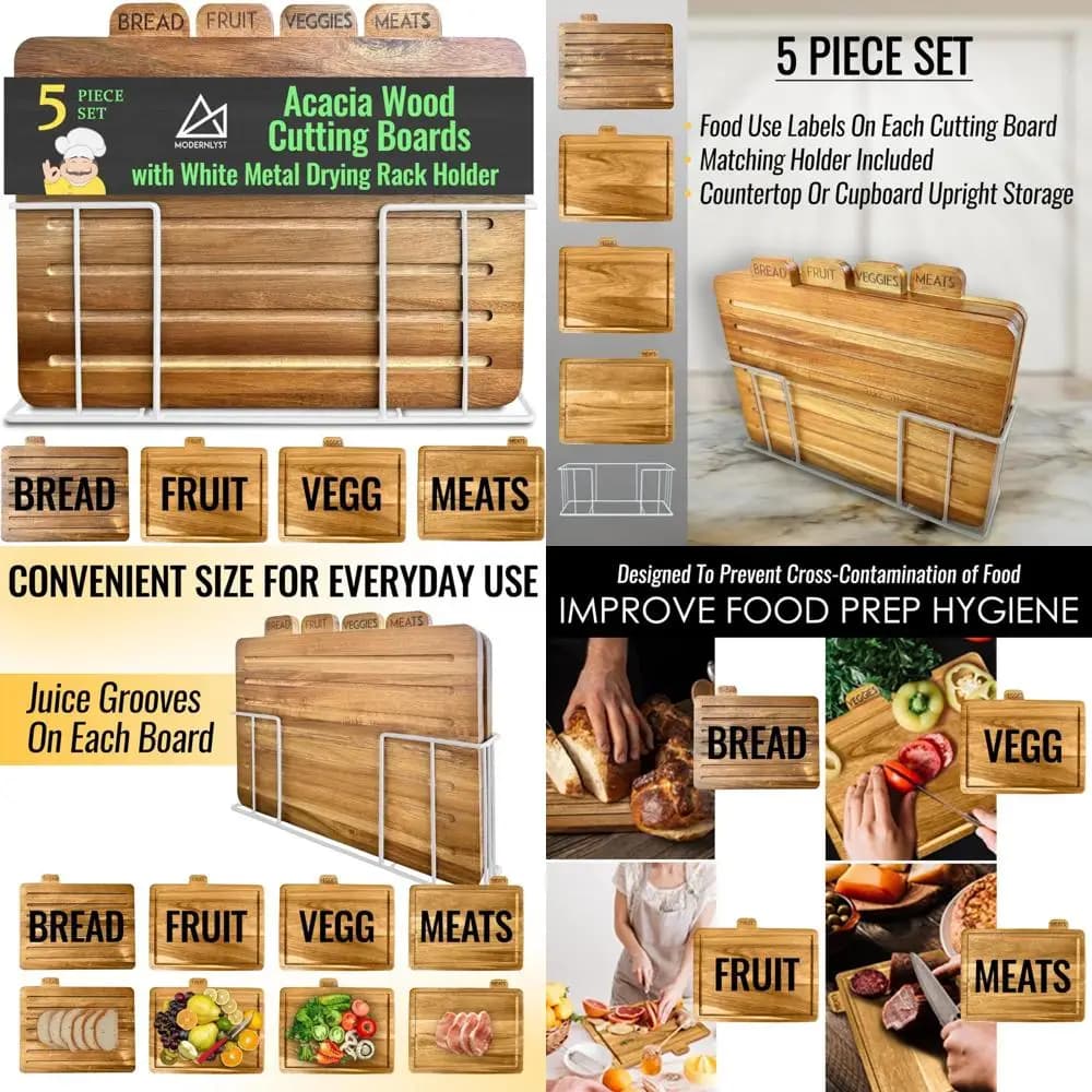 Set di tagliere in legno grande con supporto, 13x11x2,5 pollici | Taglieri da cucina etichettati | Set in legno di acacia per cucinare