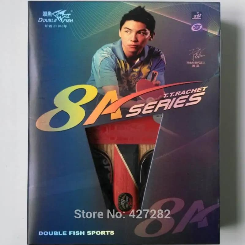Racchetta da ping pong originale Double Fish, modello 8 AC 8A-C, con lama in legno e carbonio, puntini in gomma, per gioco offensivo.